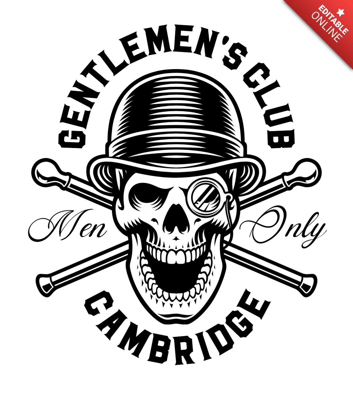 Gentlemen's Club Vintage Skull Logo Design Template