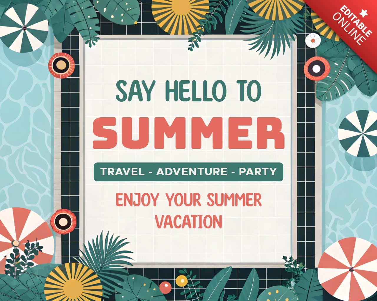 Summer Season Greetings Template with Swimming Pool Design