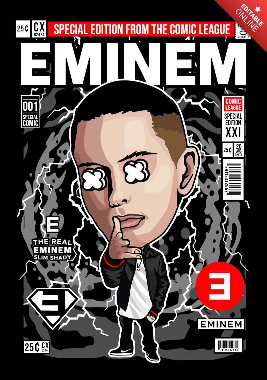Modèle de couverture de magazine pour le personnage de bande dessinée Eminem