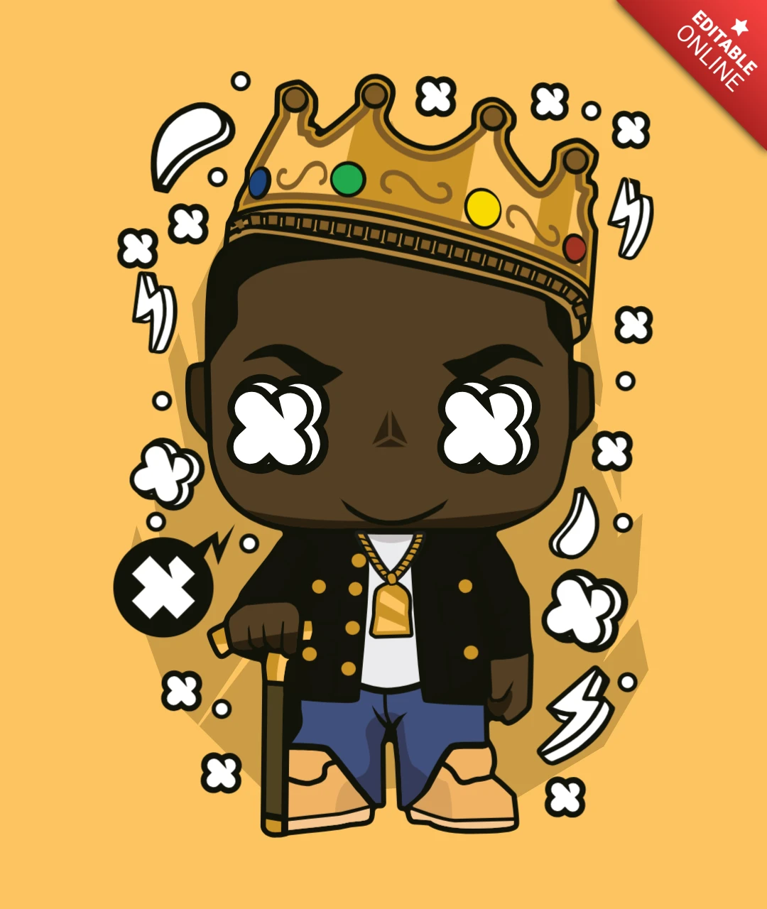 Шаблон дизайна футболки в стиле поп-культуры Notorious big crown