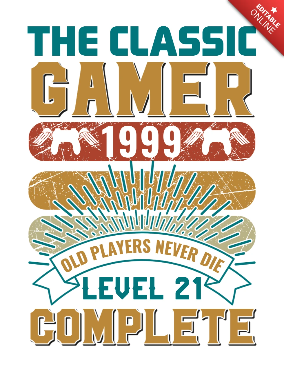 Modelo de design de jogador retrô: estilo clássico de 1999 para aniversário de nível 21