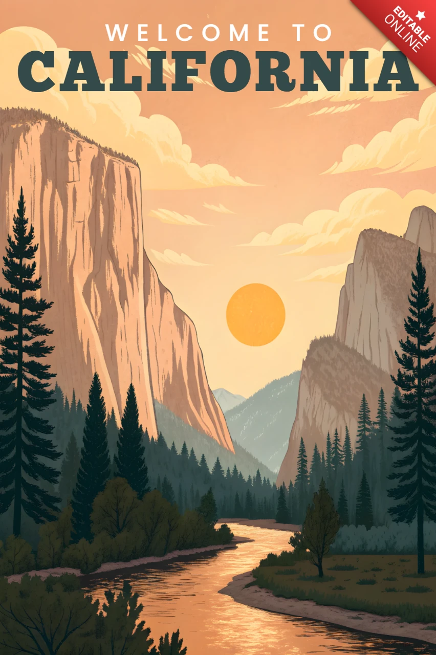 California Landscape Retro Design Template for Travel Posters