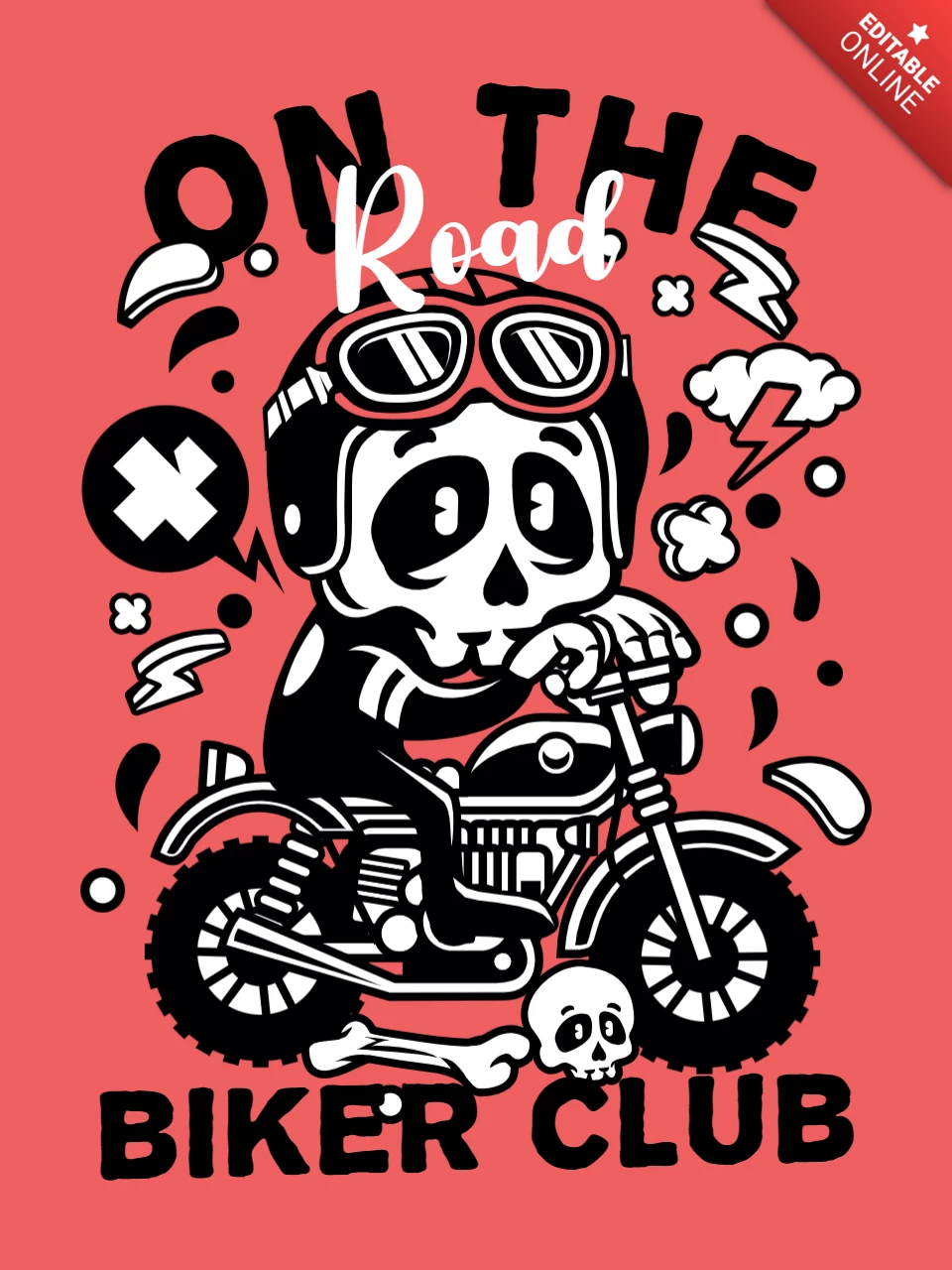 Biker Club Skull Character T-Shirt Design Template