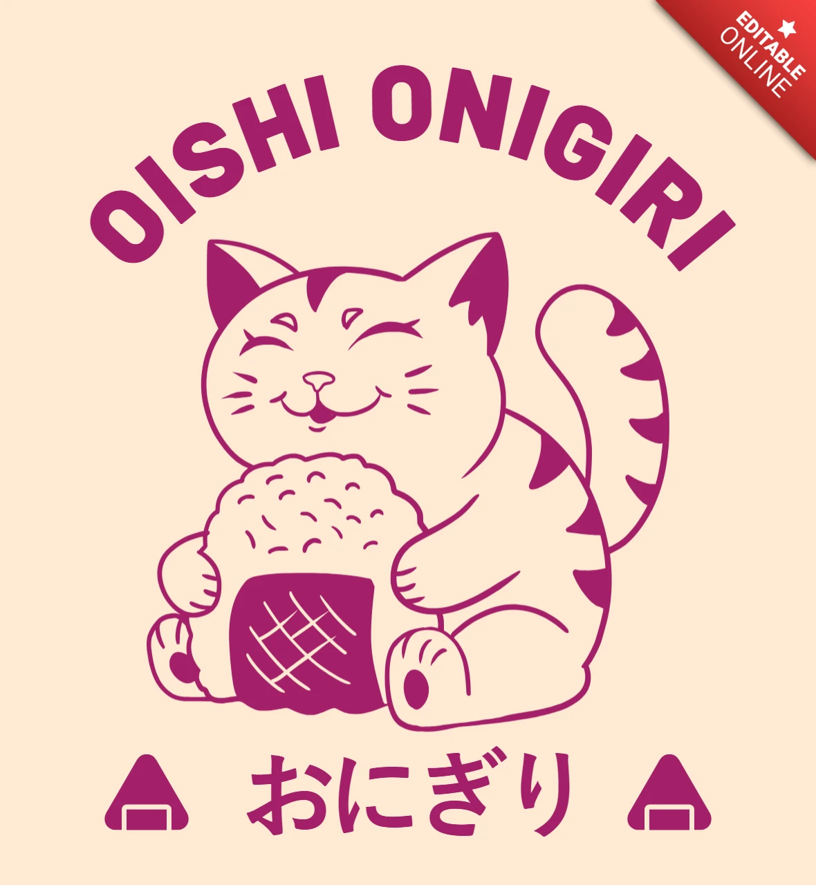 Modèle de design d'onigiri de chat ludique pour des illustrations de nourriture amusantes