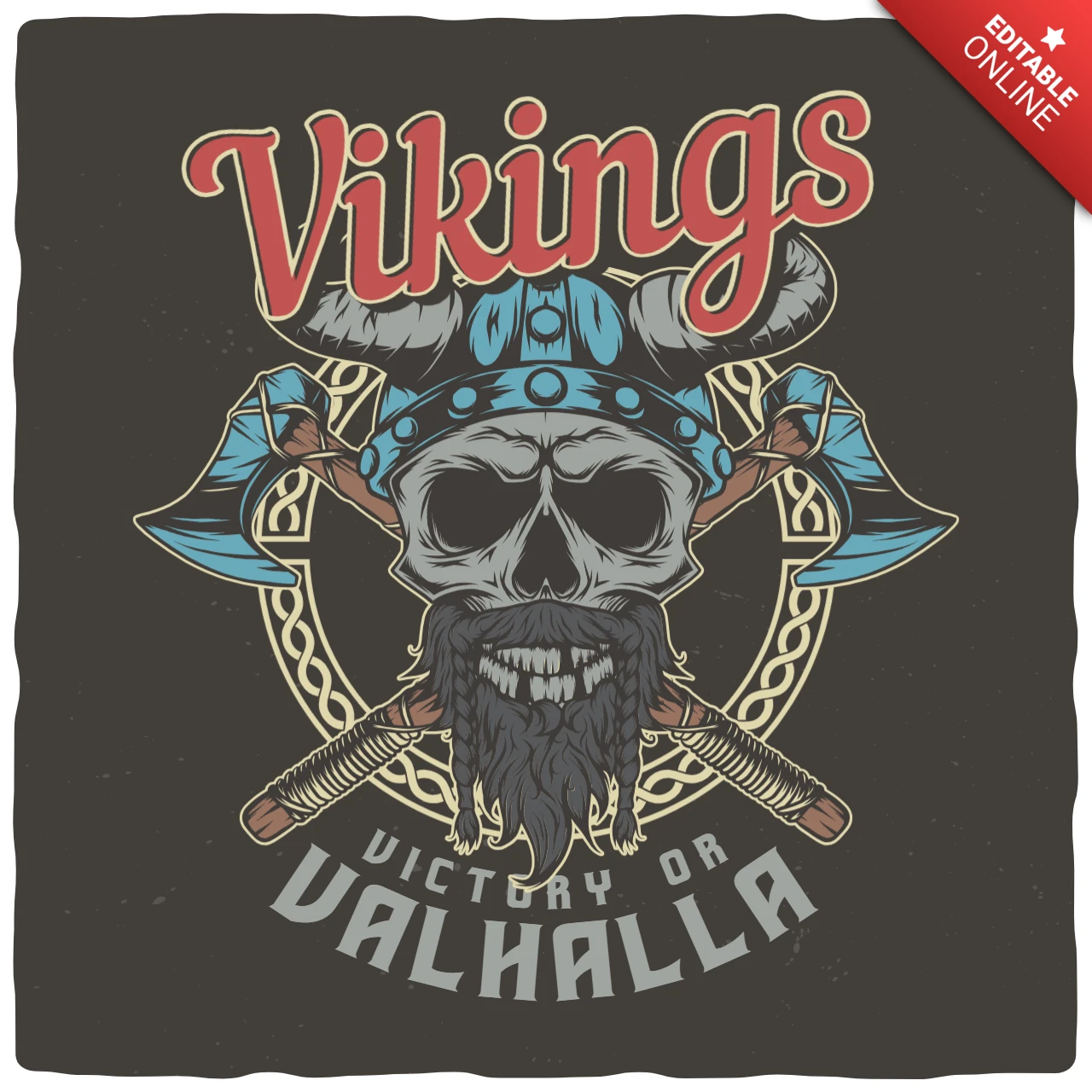 Viking Skull Vintage T-shirt Design Template