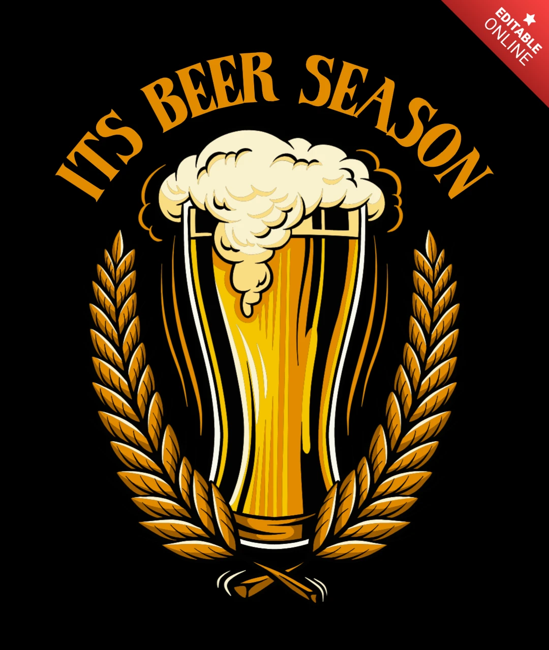 É temporada de cerveja, copo de pintura ousado e ilustração de trigo para oktoberfest e mercadorias de bebidas de outono, modelo de design de camiseta.