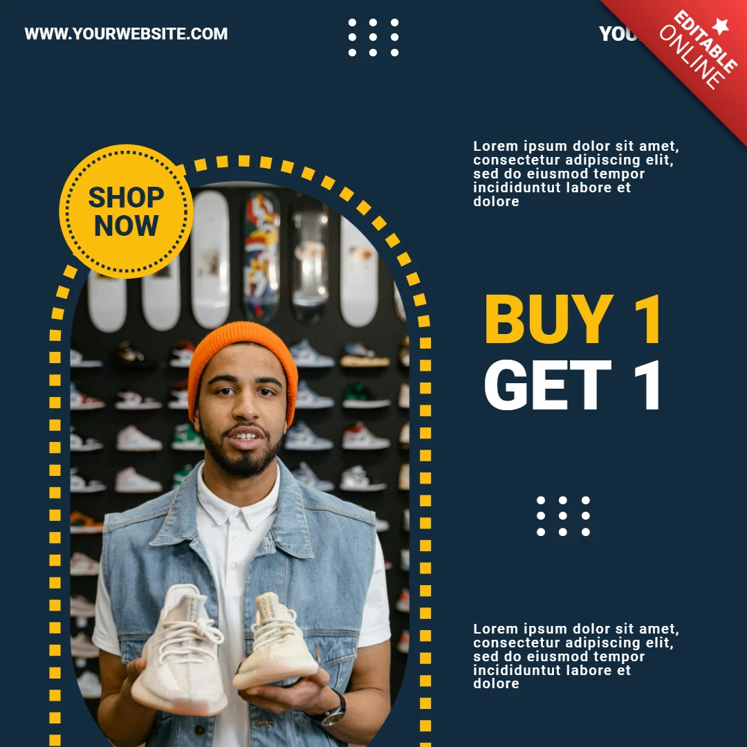 Buy 1 Get 1 Offer Streetwear Sneakers Sale Instagram Post Design Template