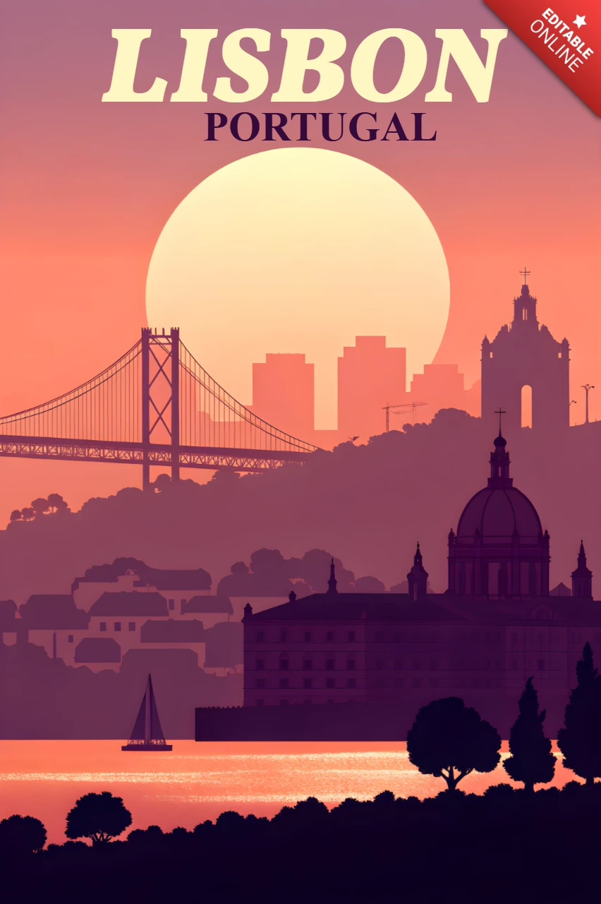 Lisbon Sunset Design Template for Travel Posters