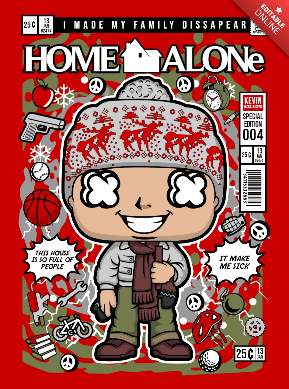 Kevin Home Alone Cartoon Character Magazine Cover Design Template