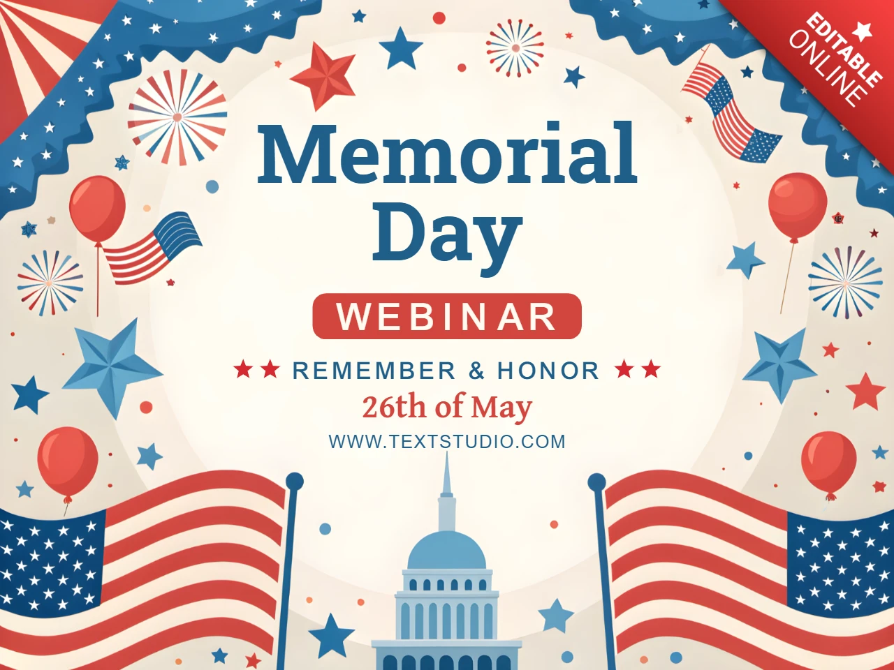 Patriotic Memorial Day Webinar Design Template – Celebrate and Honor with Festive Graphics