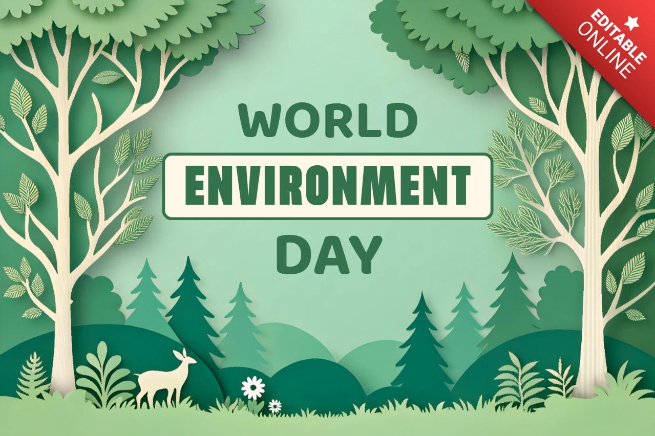 3D Forest World Environment Day Design Template in Papercut Style