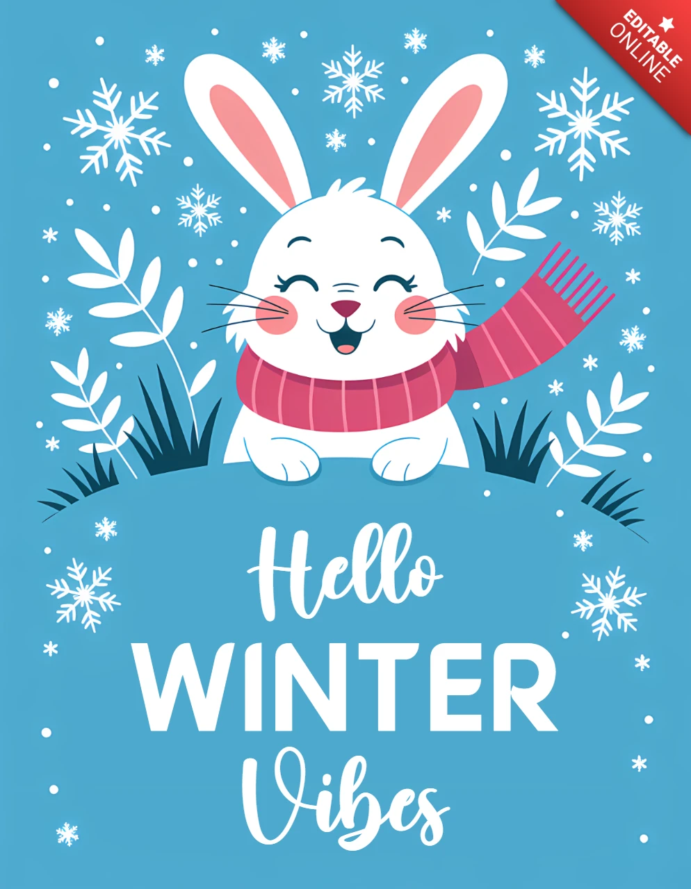 Winter-Vibes-Hasen-Designvorlage für Feiertagsgrußkarten
