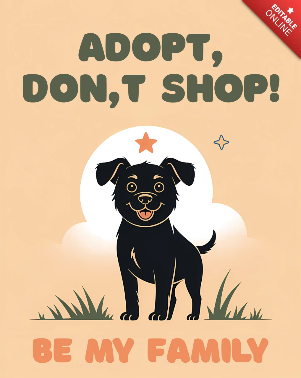 Design template per poster "Cane giocoso, adotta non compra"