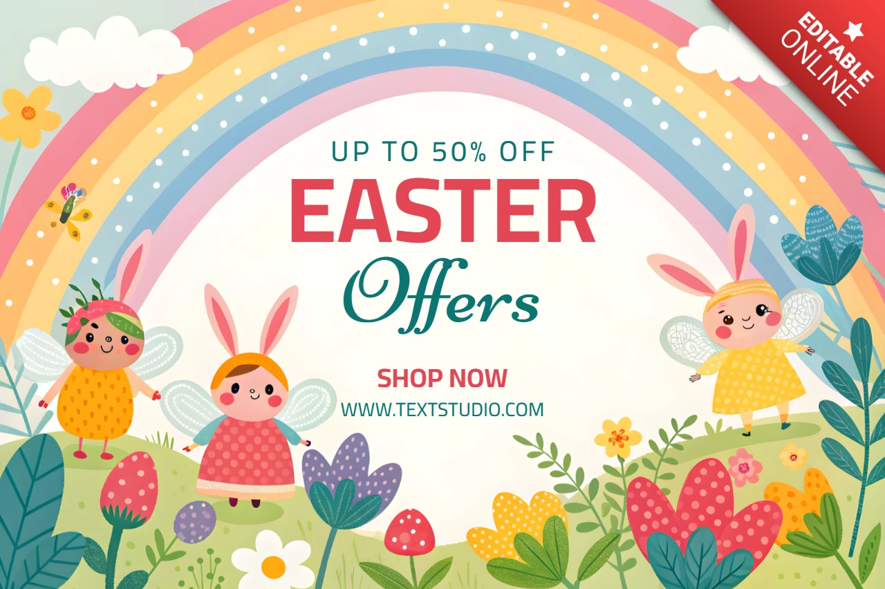 Colorful Easter Sale Design Template with Cute Bunny Characters