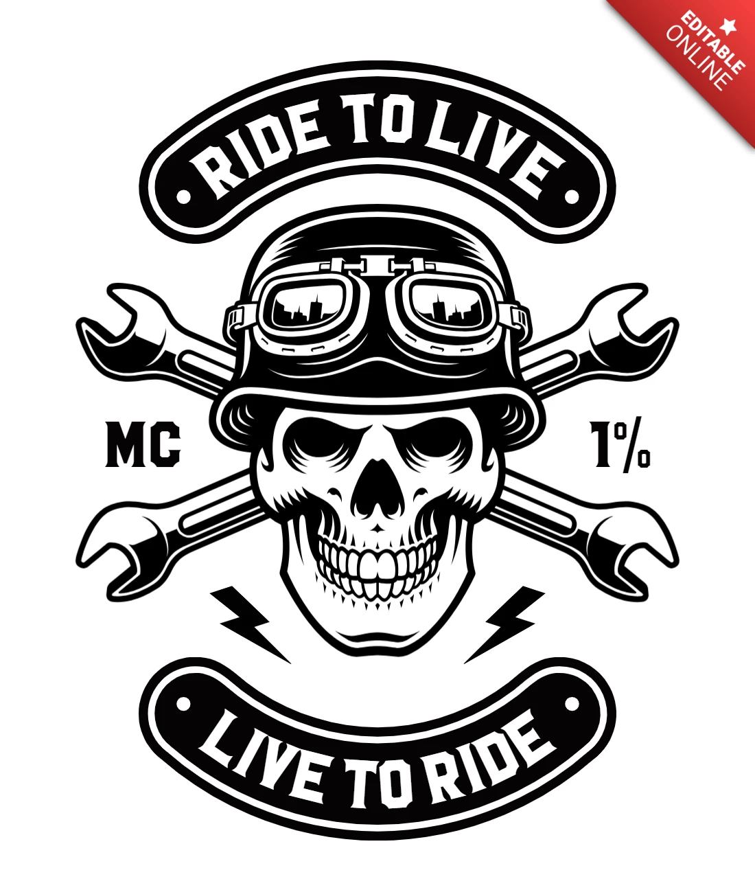Ride to Live Vintage Skull Logo Design Template