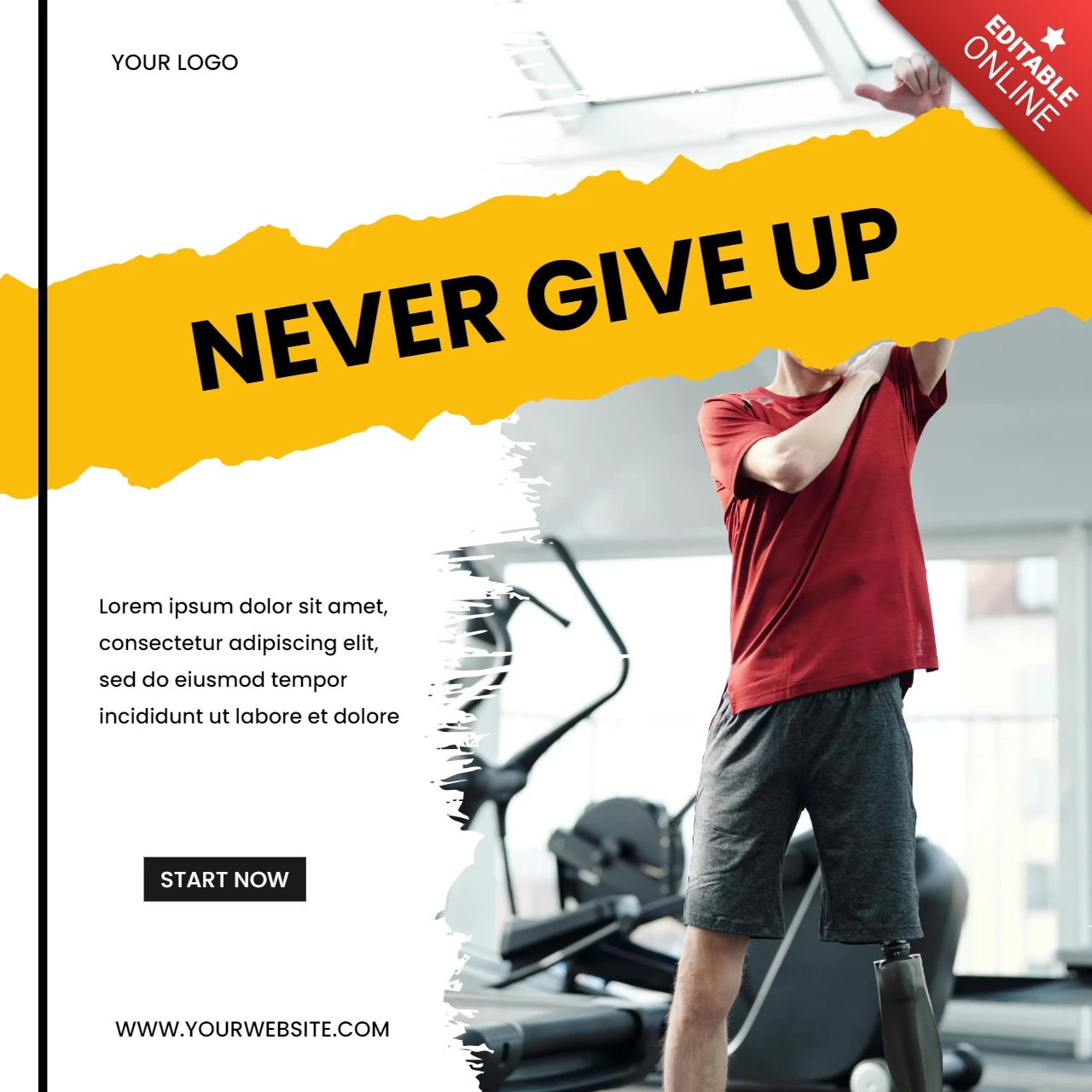 Never Give Up Gym Instagram Post Design Template