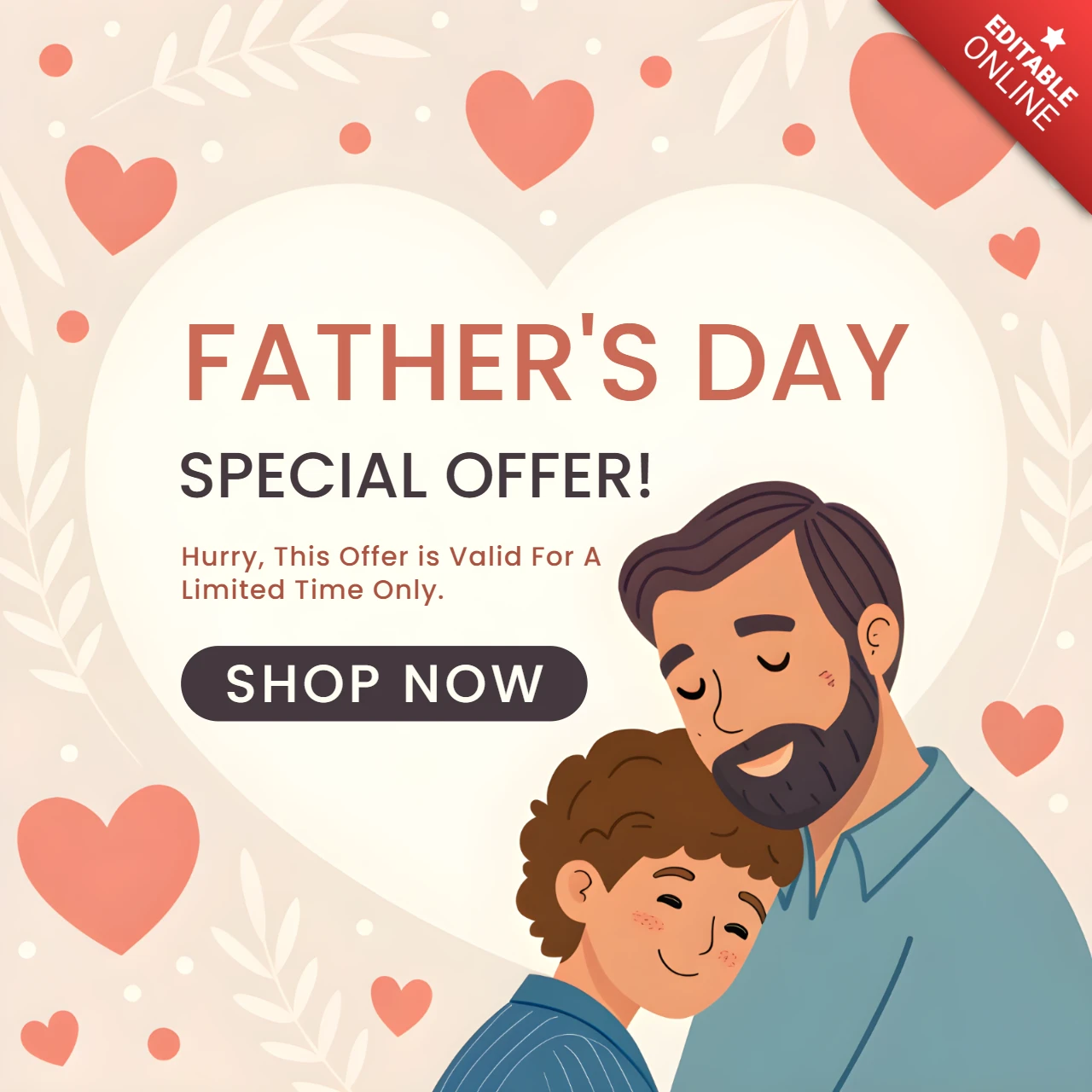Plantilla de oferta especial para el Día del Padre - conmovedor diseño de dibujos animados para promociones por tiempo limitado