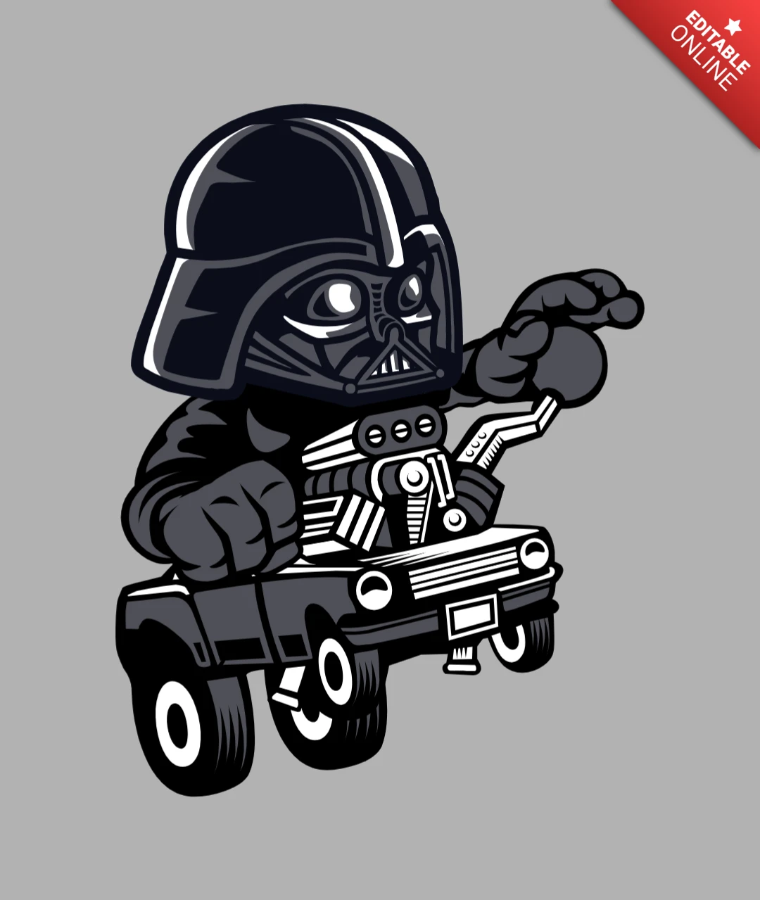 Modelo de design de camiseta de personagem de desenho animado Darth Vader Hot Rod