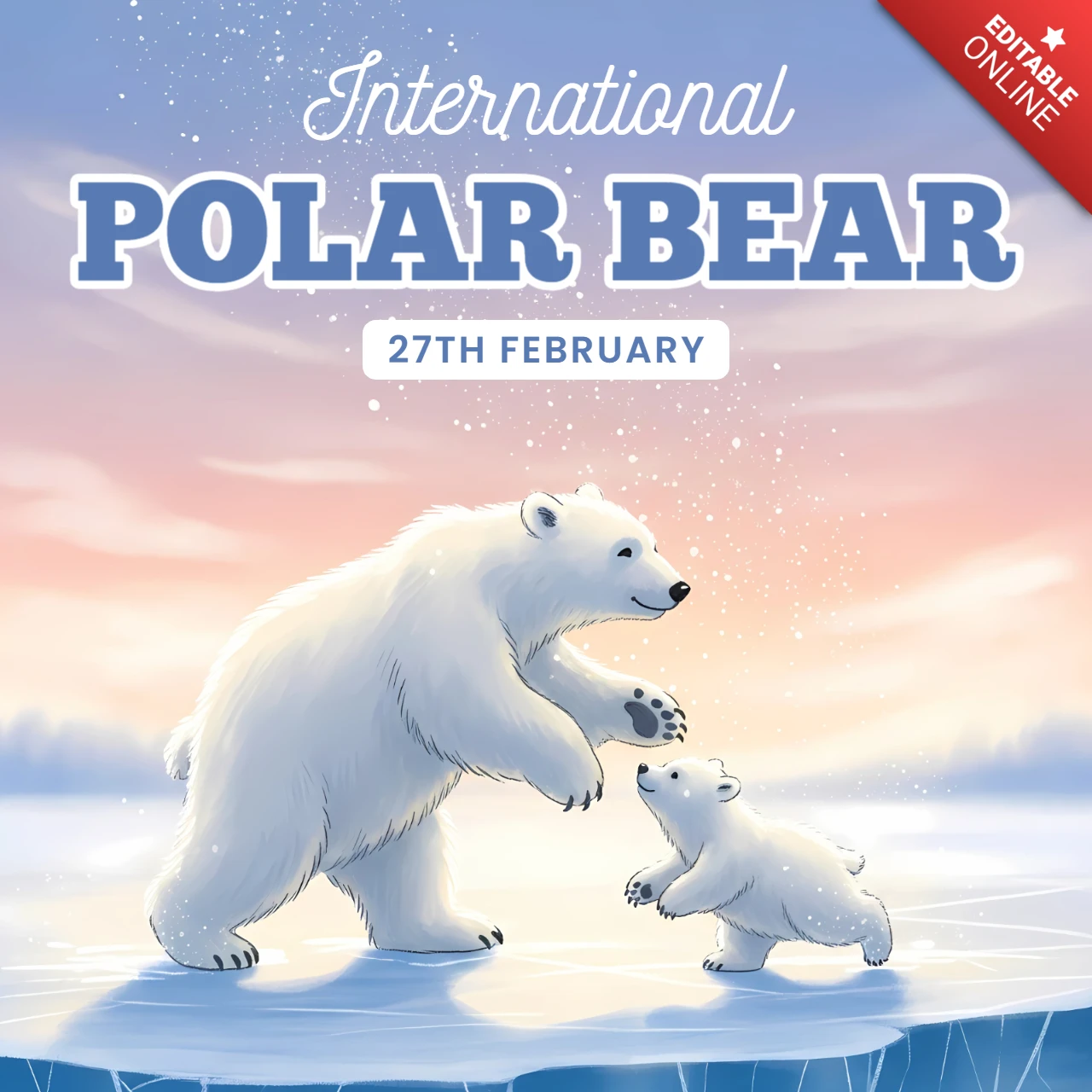 Polar Bear Illustration Template for International Polar Bear Day Greeting Card Design