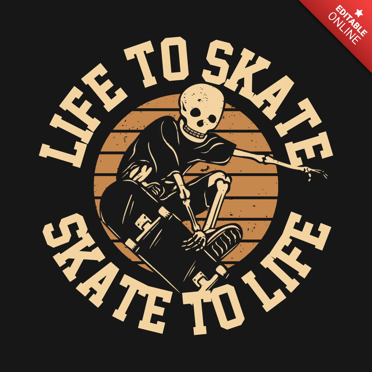 Skeleton Playing Skateboard Vintage T-shirt Design Template