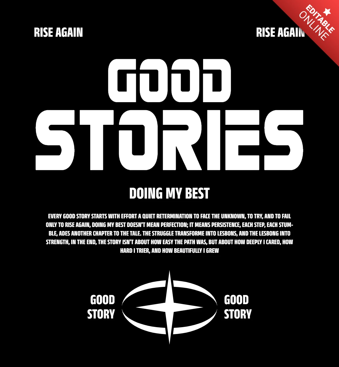 RISE AGAIN Motivational Inspirational Quote on Effort, Growth & Personal Storytelling T-Shirt Design Template