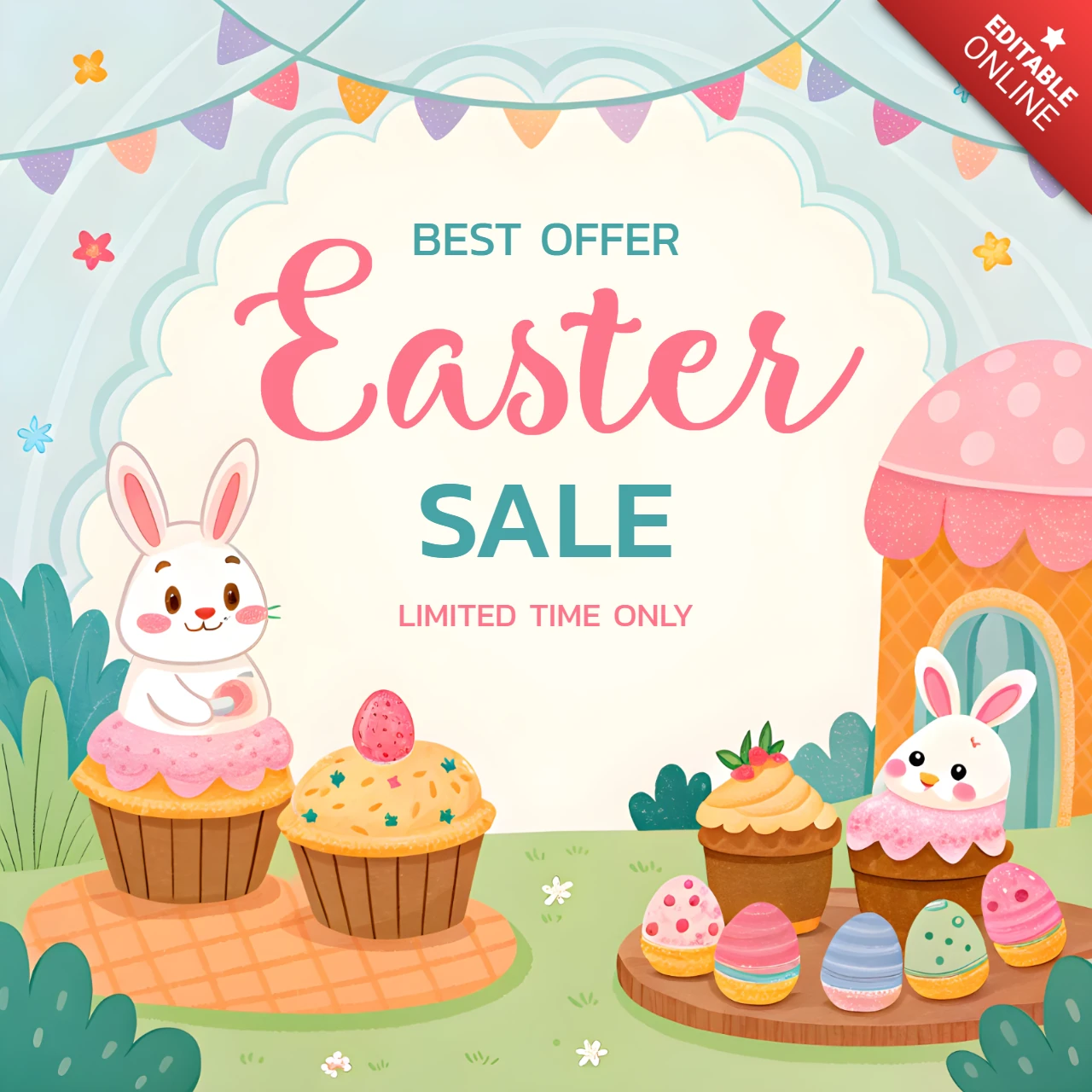 Plantilla de diseño de venta de Pascua caprichosa para ofertas por tiempo limitado