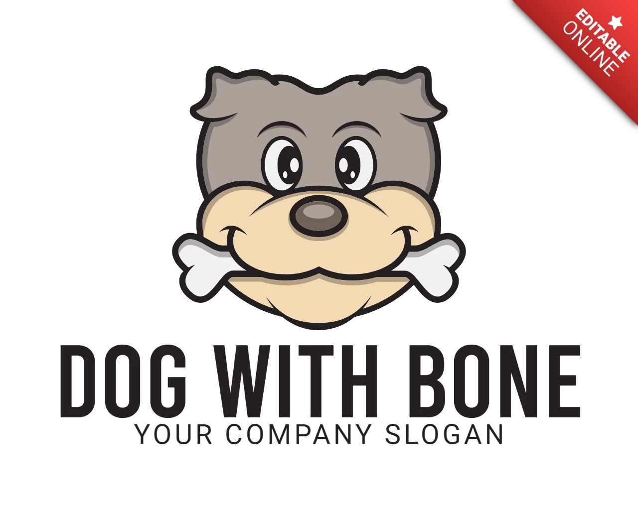 Schattige hond met bot logo ontwerpsjabloon