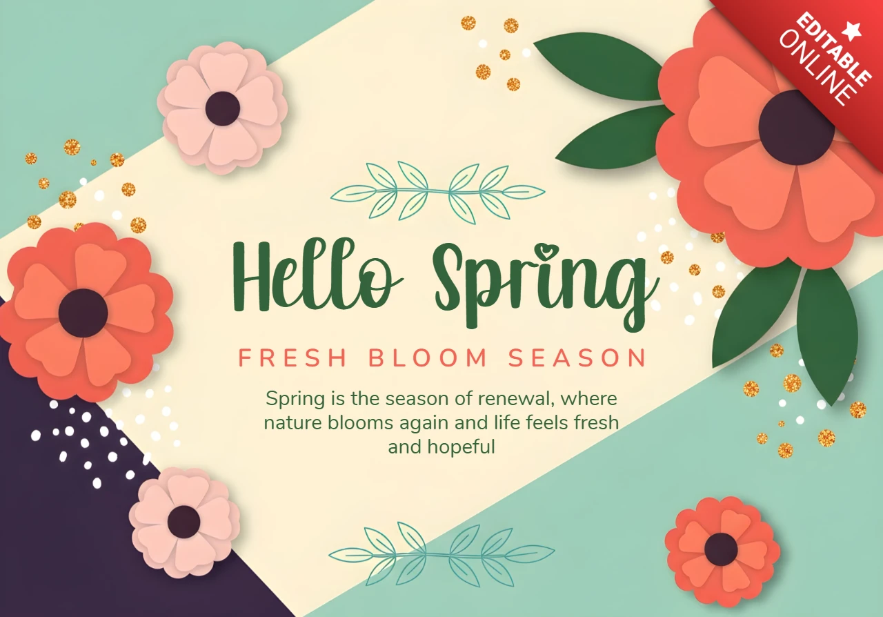 Frühling Blumen-Design-Vorlage für Grußkarten mit bunten Blüten