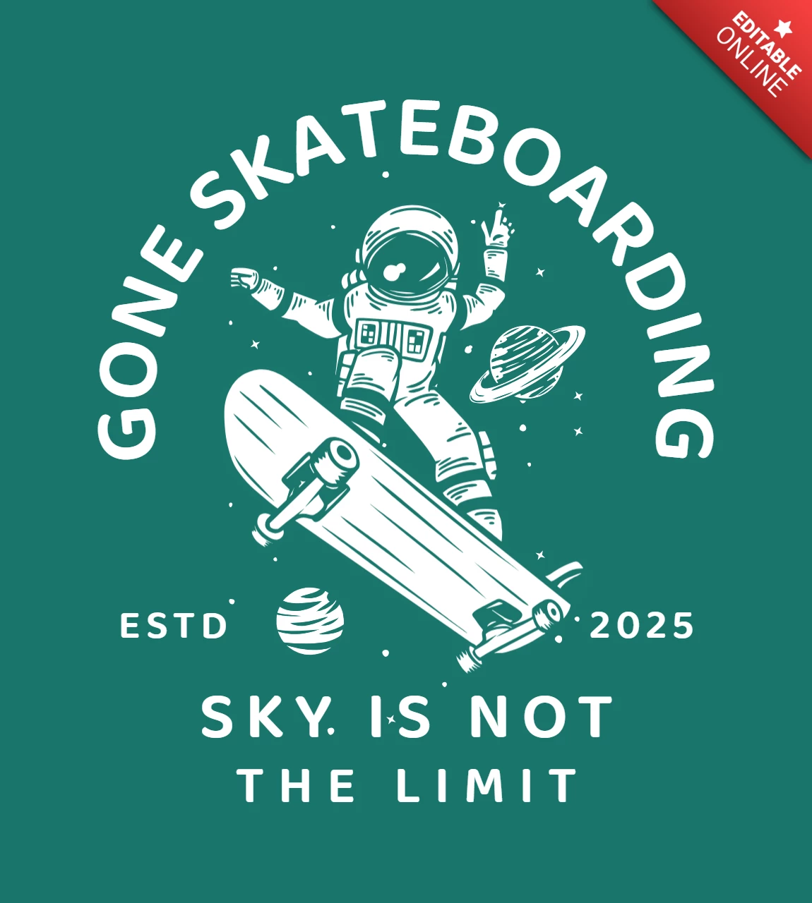 Modello di design t-shirt vintage da skateboard con astronauta