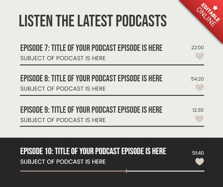 Modelo de design de postagem de listagem de episódios de podcast para sites