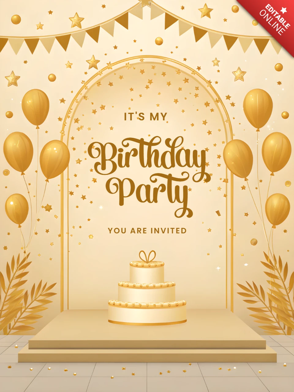 Elegante diseño de plantilla de invitación para fiesta de cumpleaños dorada