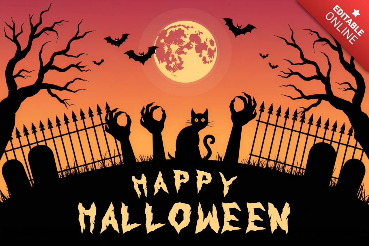Modèle de design d'Halloween effrayant avec un chat et des chauves-souris pour des affiches festives