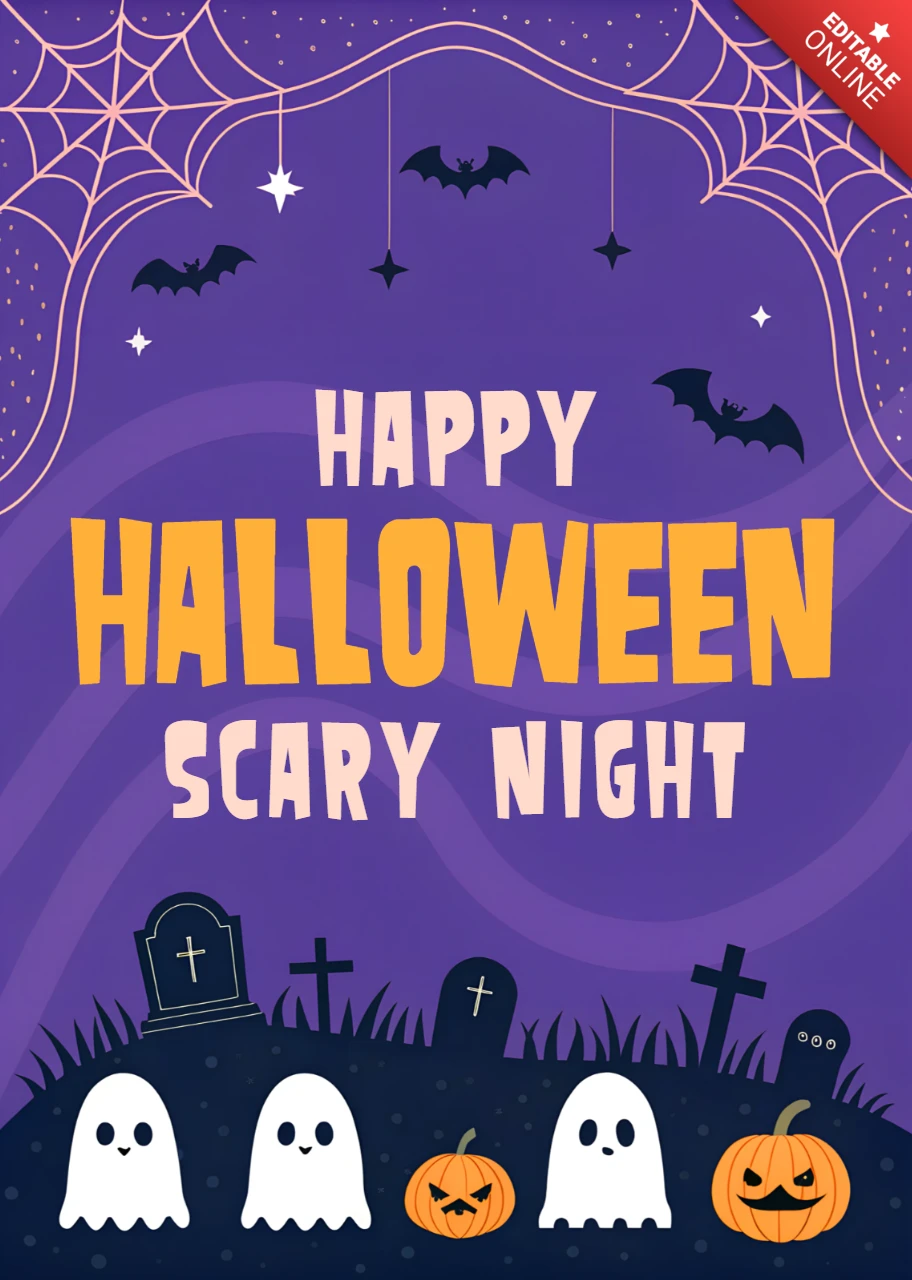 幽霊とカボチャのあるポスター用の怖いハロウィンデザインテンプレート
