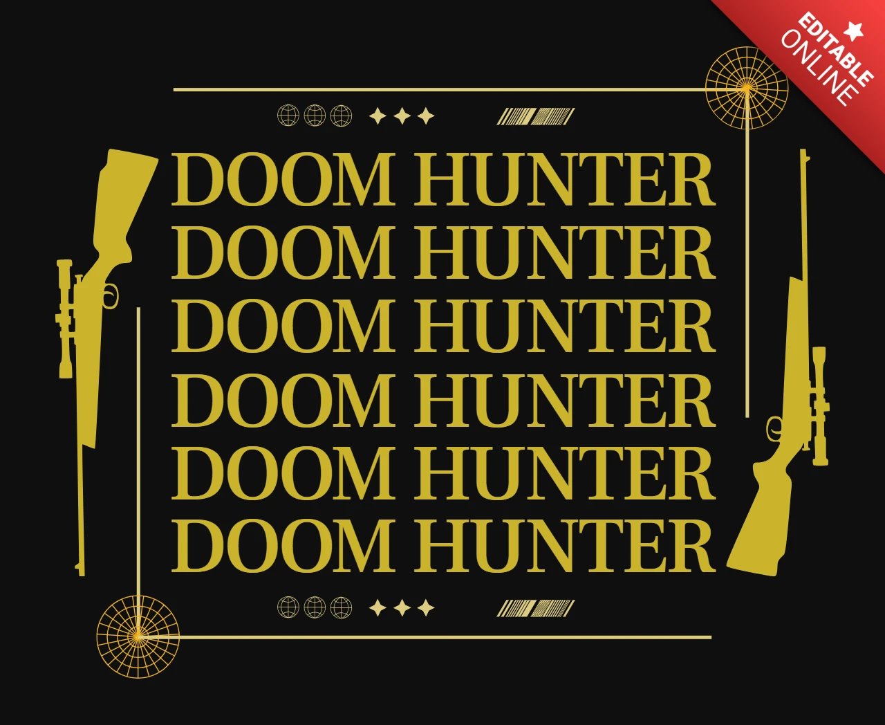 Template de typographie en gras avec des fusils pour la conception de marchandises de jeux vidéo