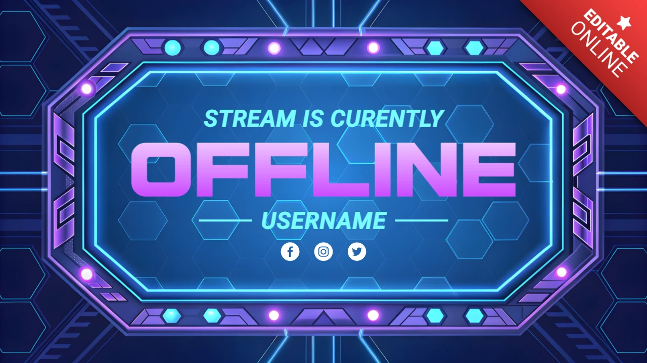 Plantilla de diseño de transmisión offline de neón con visualización de nombre de usuario