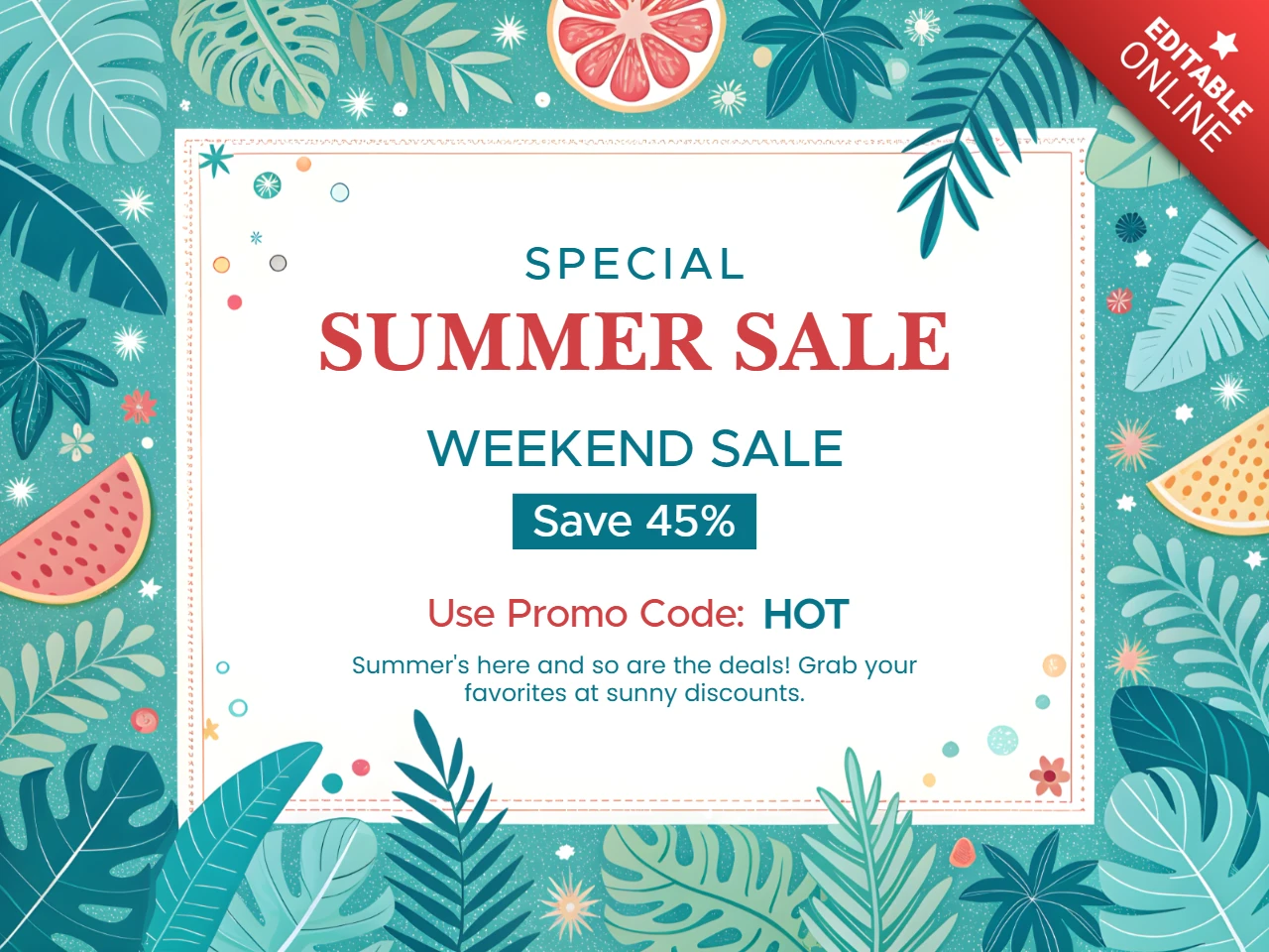 Vibrant Summer Sale Template Design with Tropical Elements