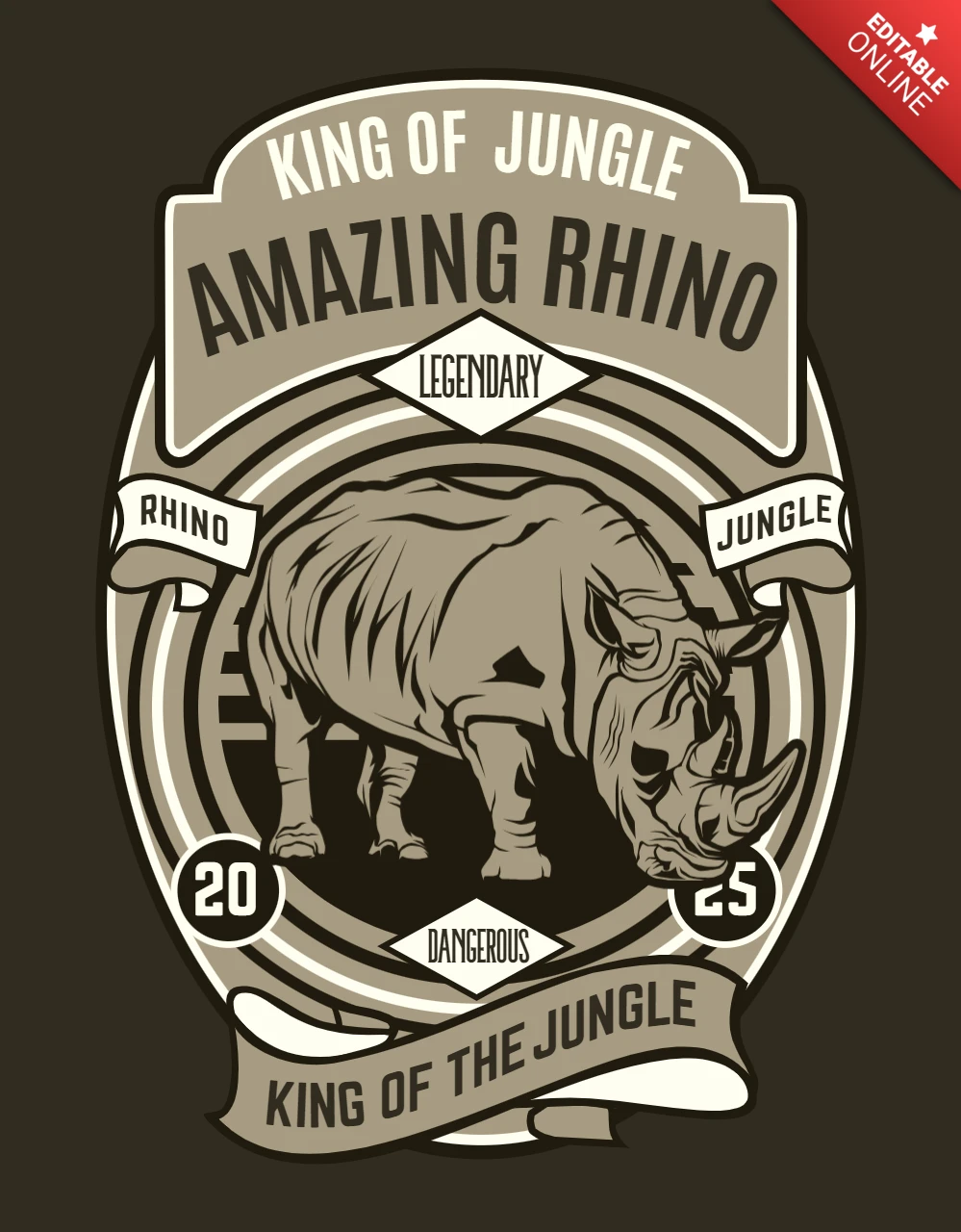 Plantilla de diseño de camiseta de rinoceronte de la selva asombrosa