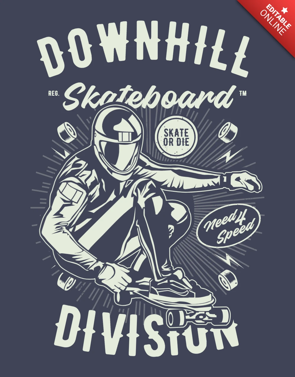 Modelo de design de camiseta da divisão de skate Downhill
