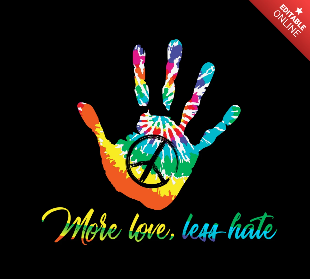 More Love Less Hate Hippie T-shirt Design Template