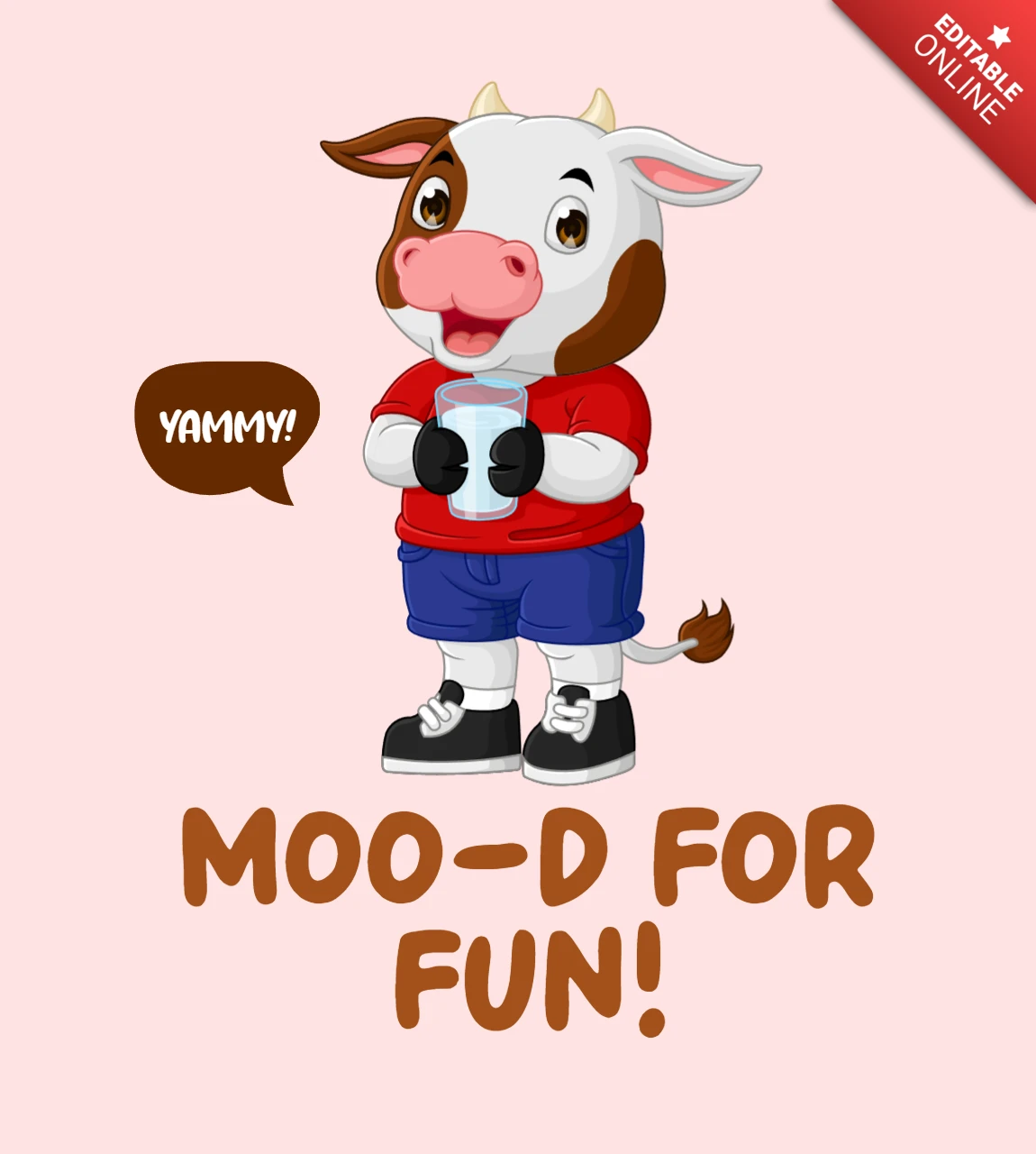 Modello di disegno di una mucca giocosa per un poster divertente e infantile