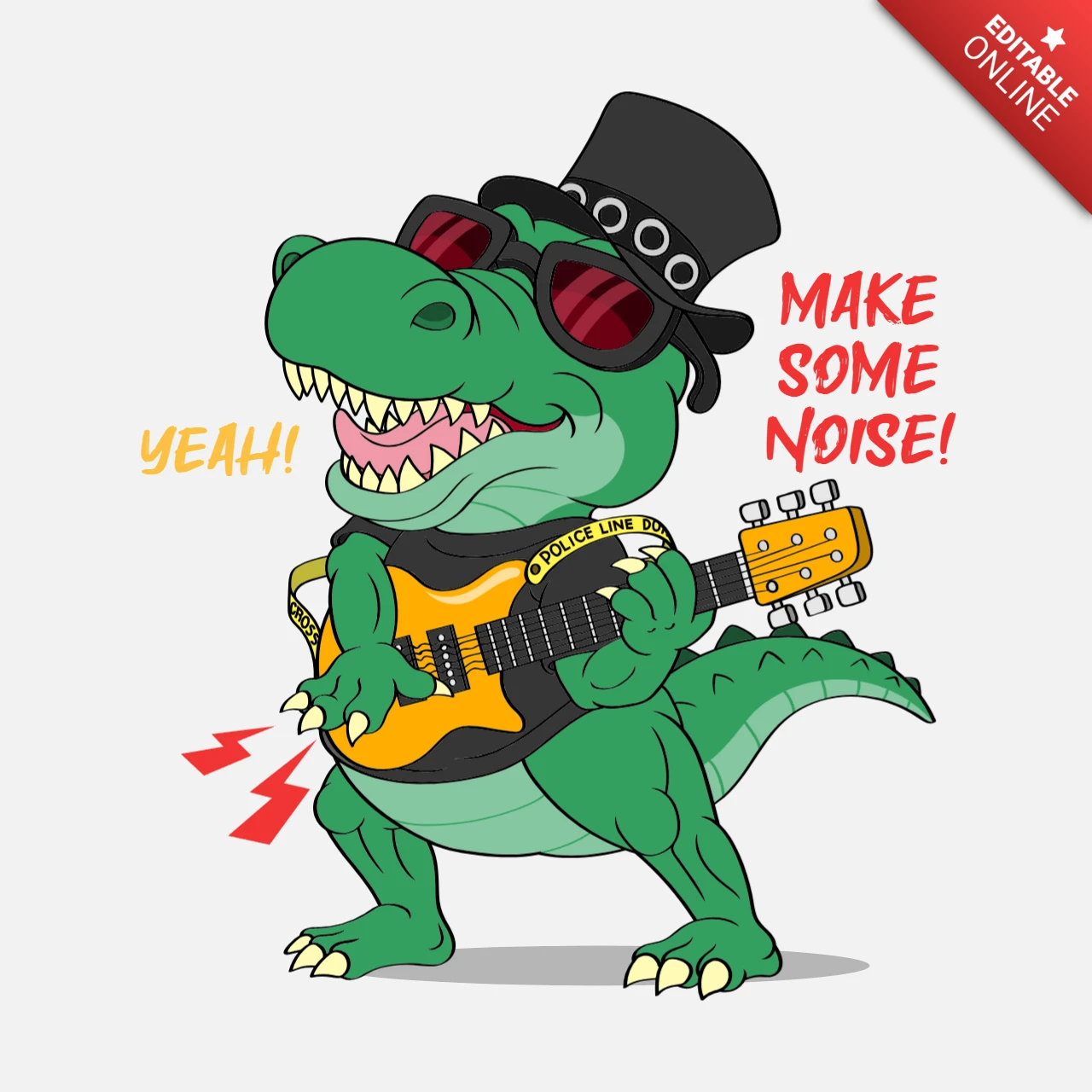 Rockin' Dino Design Template: Make Some Noise! T-Shirt Print