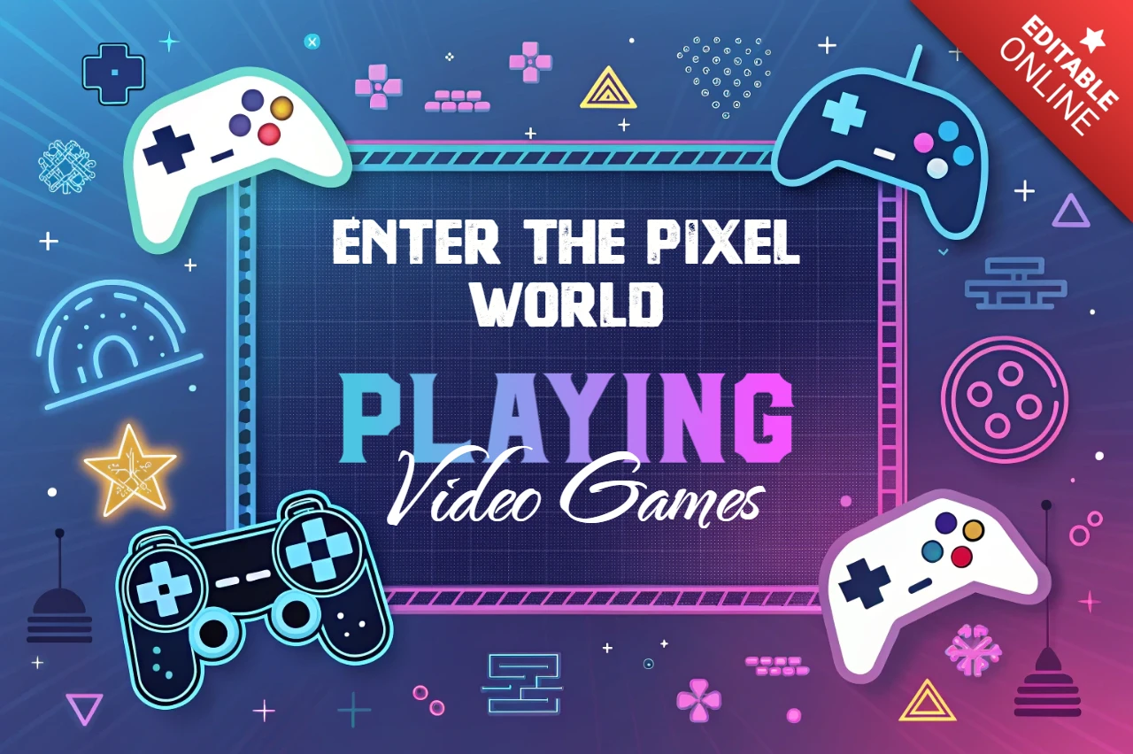 Pixel Art Video Game Design Template for Posters