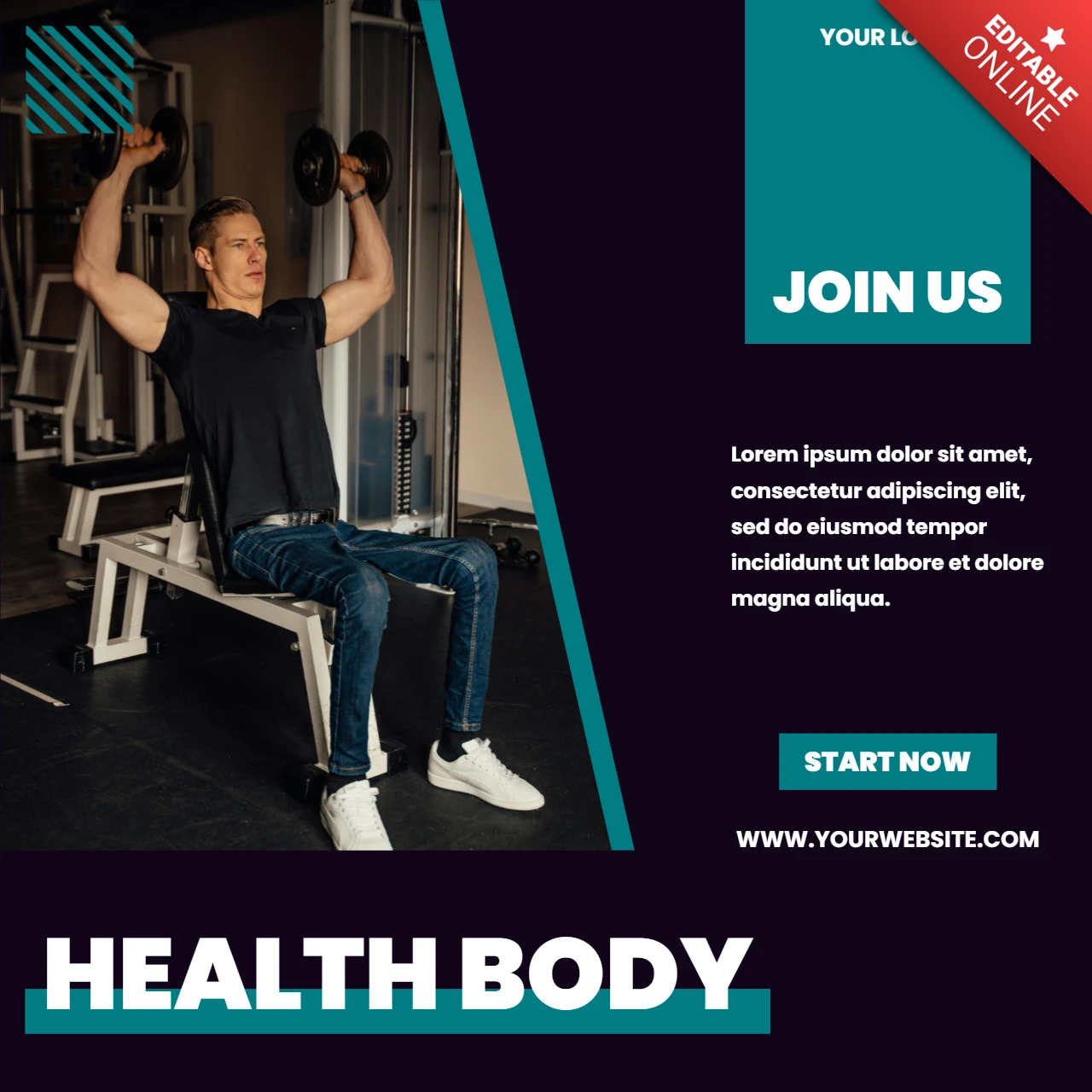 Bodybuilder Training minimal instagram post design Vorlage