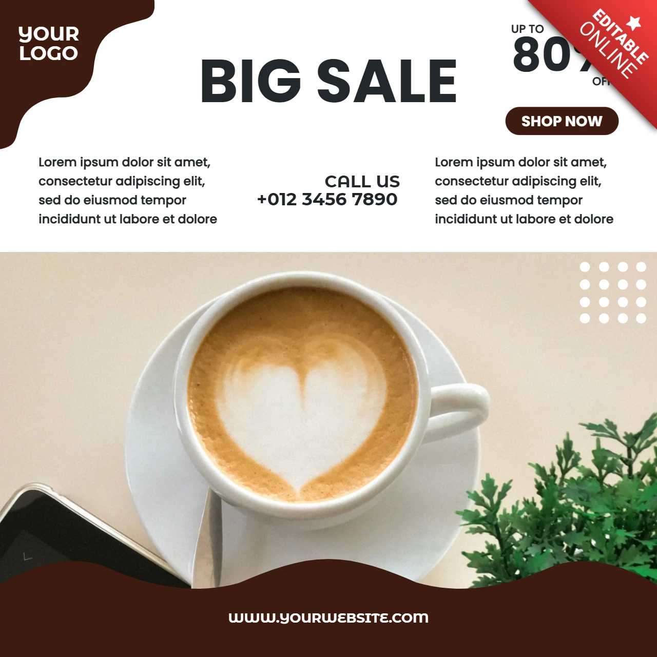 Modello di design per i post sui social media della caffetteria Big Sale