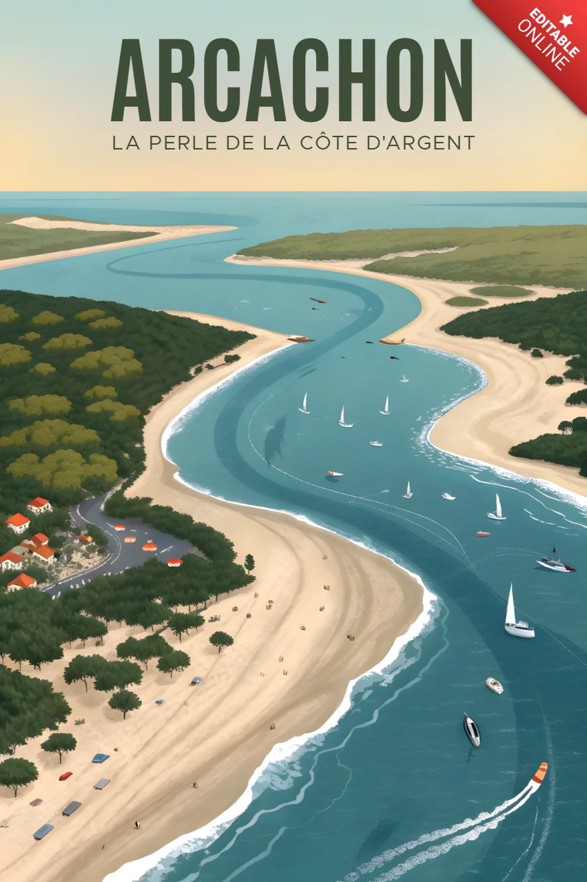 Arcachon Küstenlandschaftsdesign-Vorlage für Reiseposter