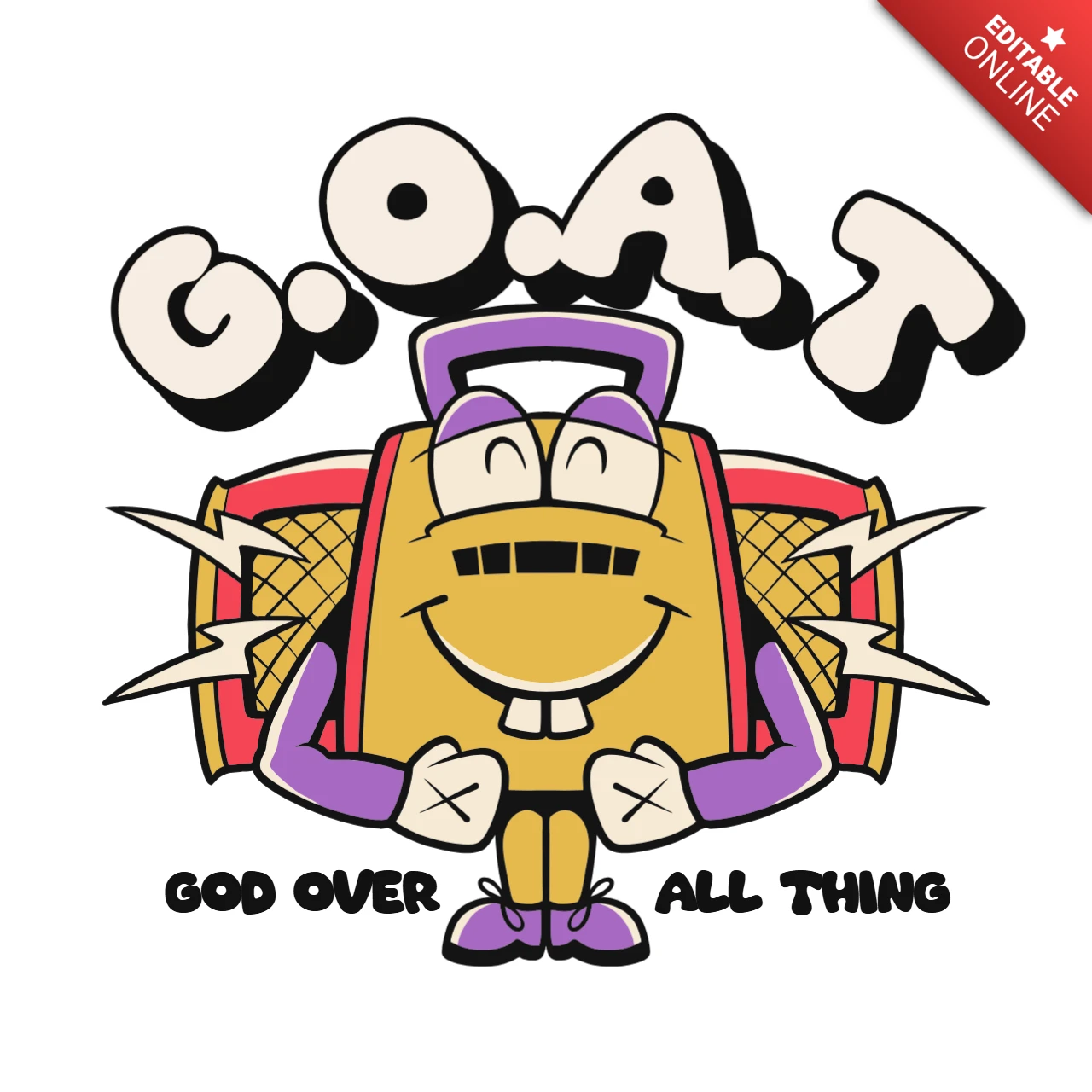 Игровой шаблон дизайна мультфильмов для одежды с темой g.o.a.t.