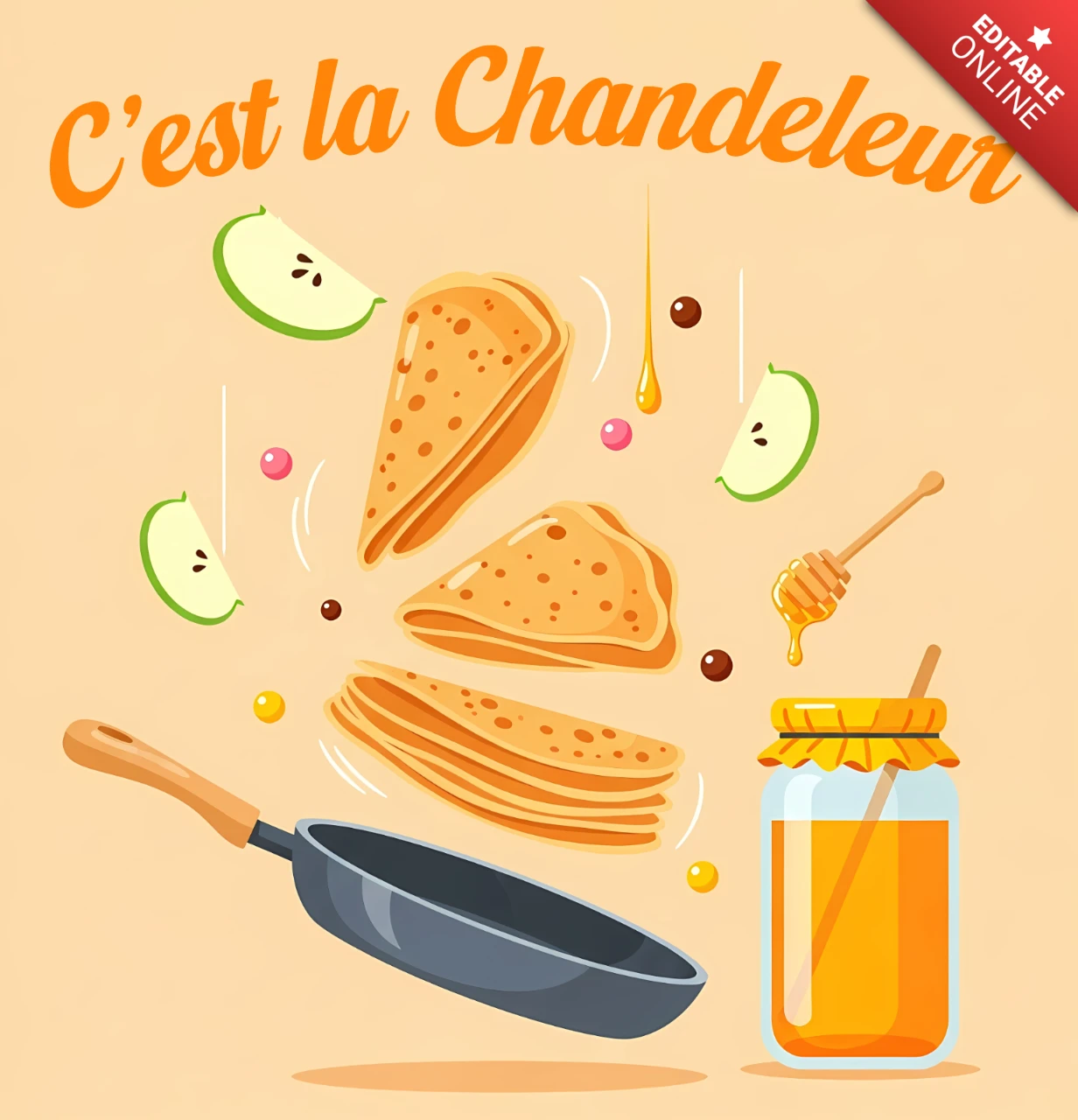 Modèle de design pour la célébration de la Chandeleur avec des crêpes et du miel pour des affiches festives.