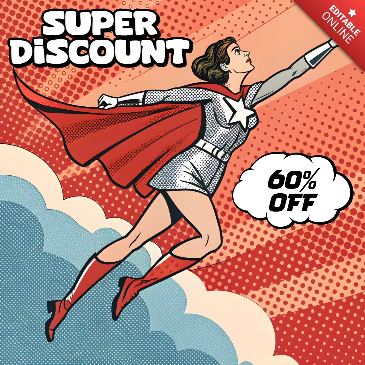 Pop-Art-Superhelden-Rabatt-Designvorlage für Werbeflyer