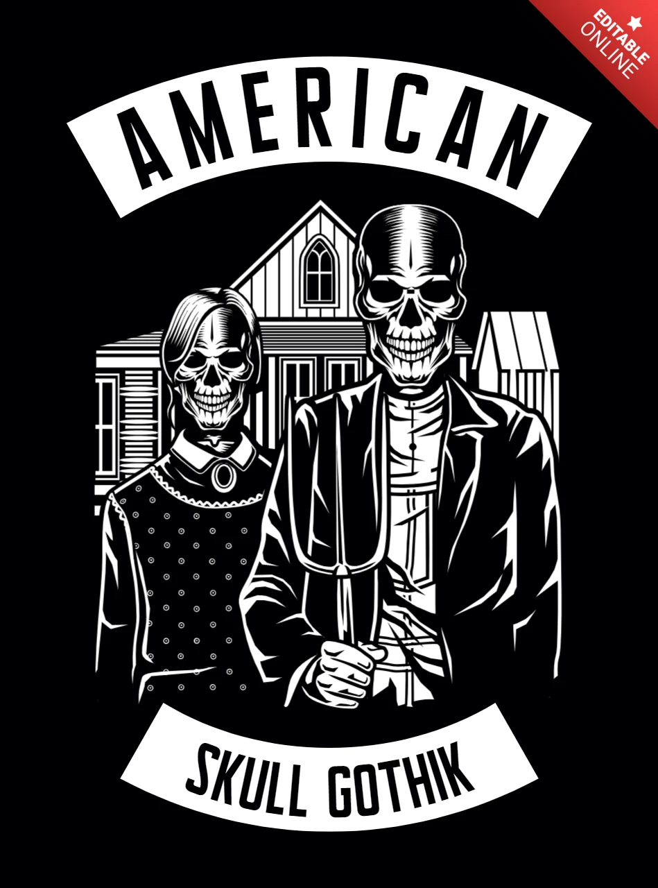 T-Shirt-Designvorlage mit amerikanischem Totenkopf und Gothic-Parodie