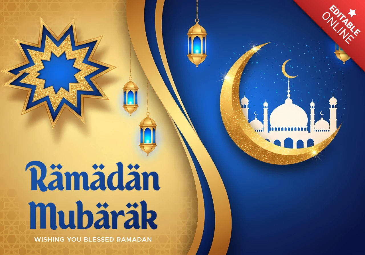 Template de design para o Ramadã mubarak com lua crescente e lanternas para cartões de saudação